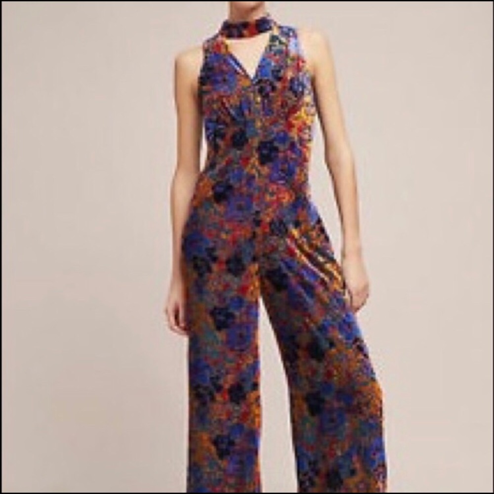 Anthropologie Maeve velvet floral jumpsuit